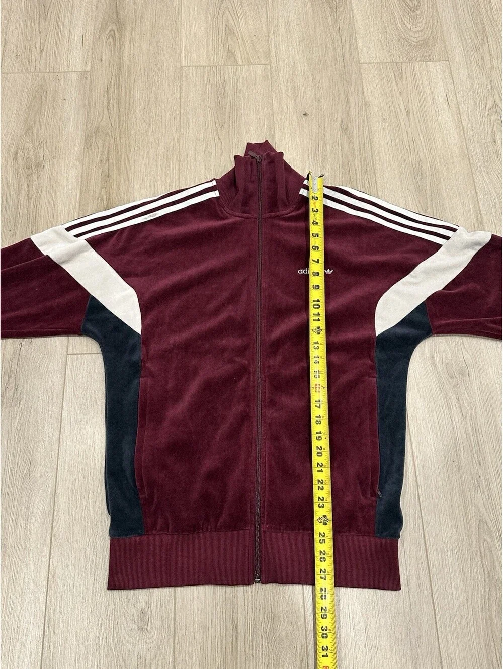 Retro Adidas Velour Tack Top Jacket Mens Medium Burgandy